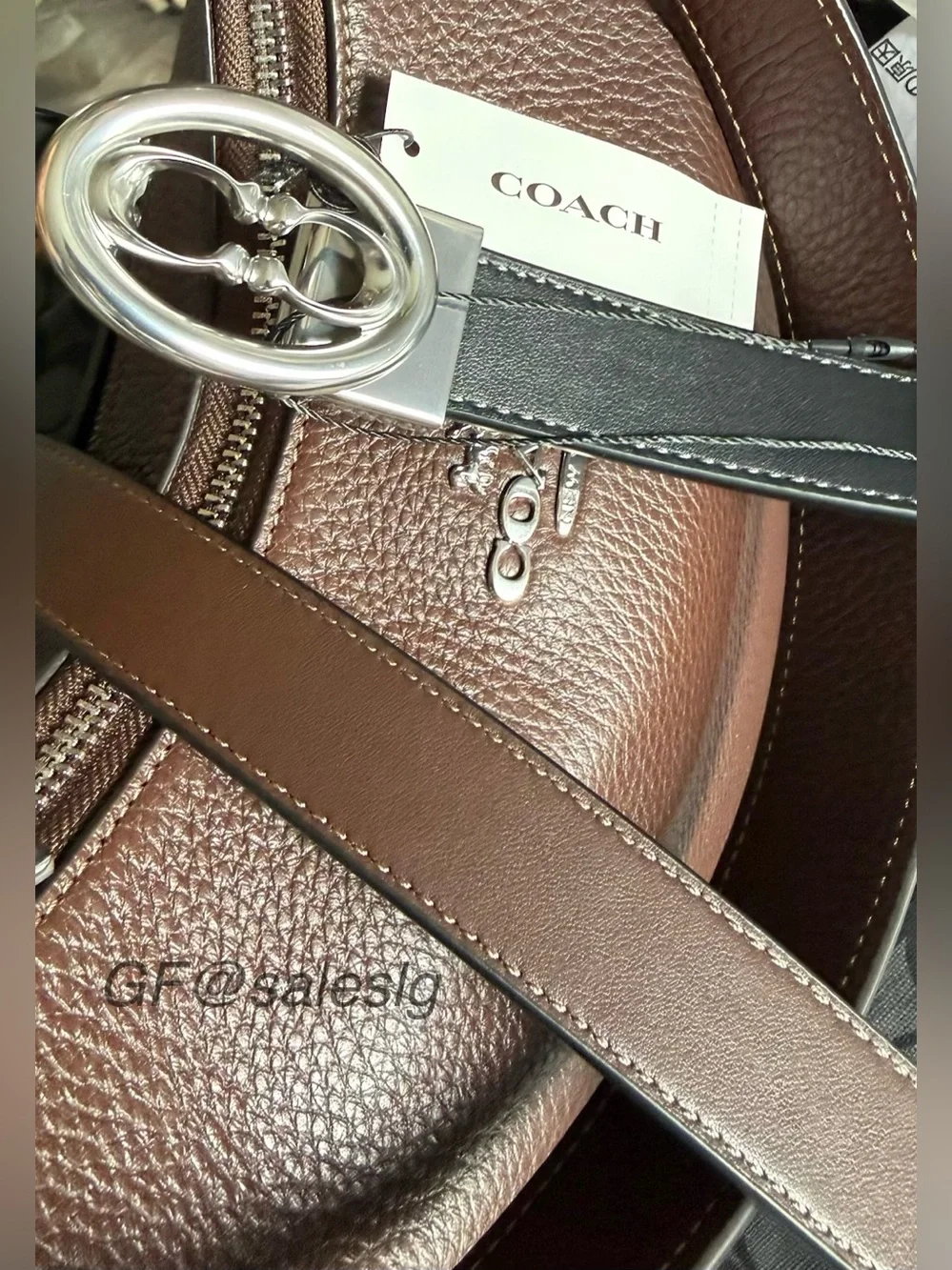 NWT Coach Refined Calf Leather Reversible Belt Silver/Black/Maple 25mm